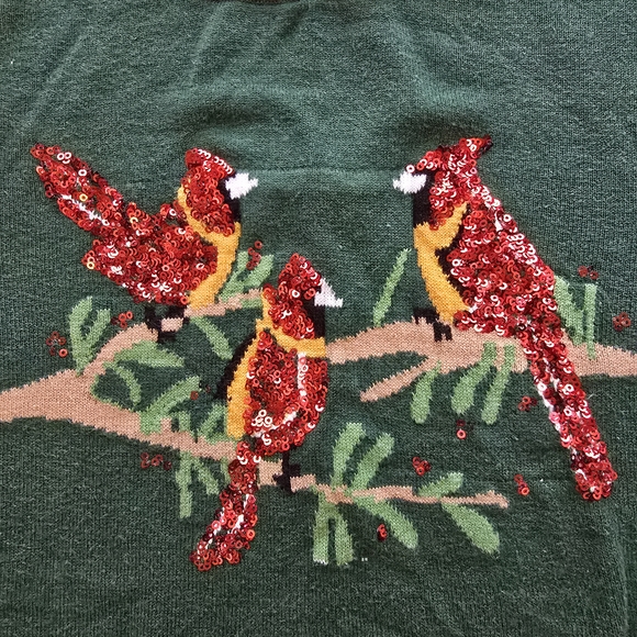 Kim Rogers Sweaters - Kim Rogers Sequin Green and Red Crew Neck Sweater with Holiday Embroidery